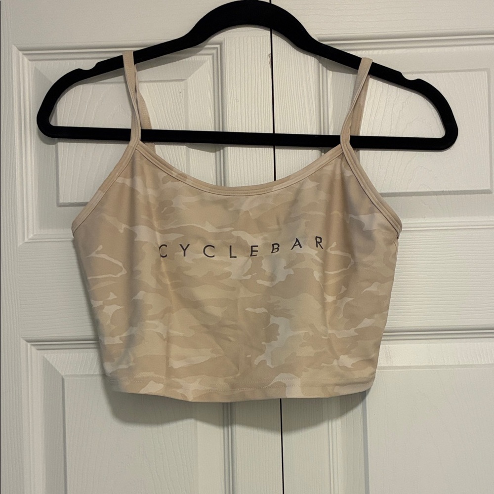 CycleBar Women's Beige Camo Crop Tank Top
